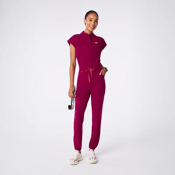 Figs Rafaela Cargo Scrub Jumpsuit in Dark Magenta Pink, size M, NWT